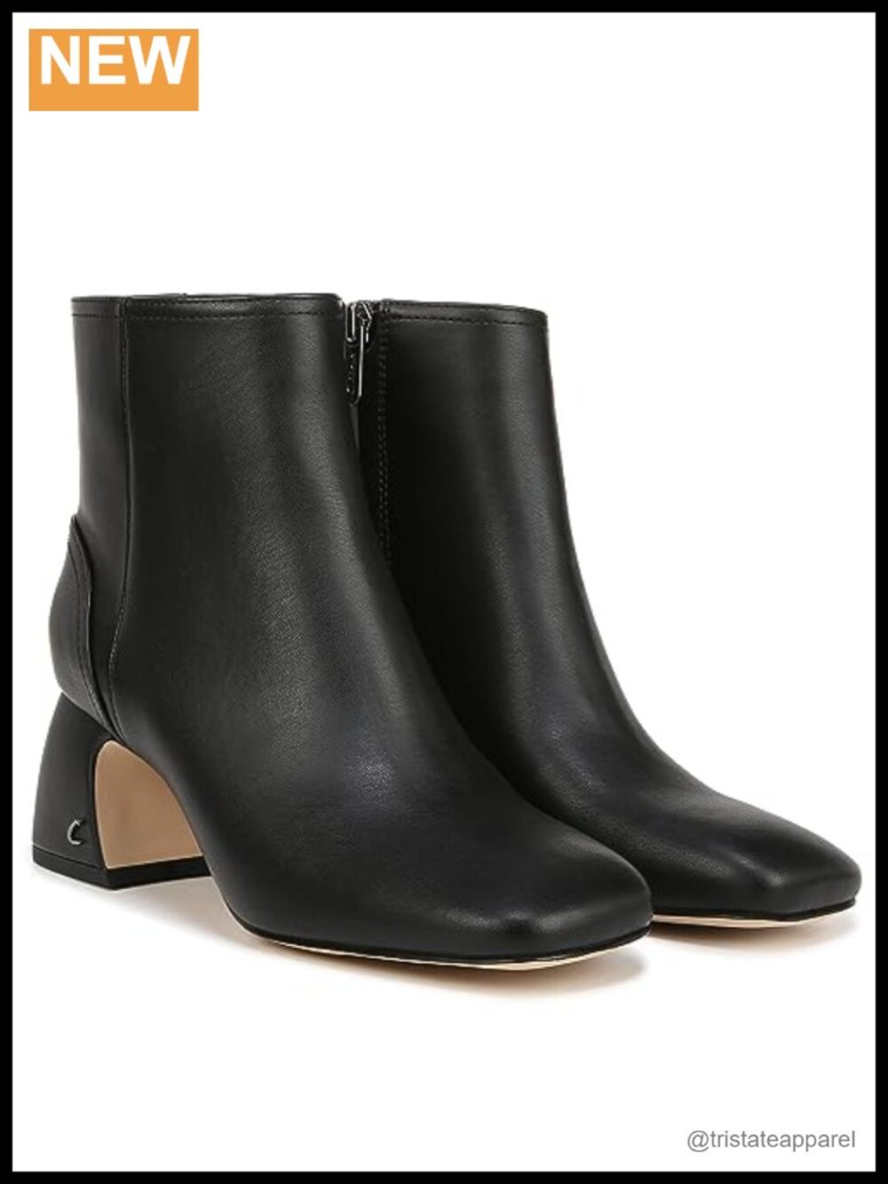 Women's Ankle Booties Leather Square Toe Block Heel Zip